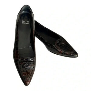 STUART WEITZMAN Brown Patent Croc Embossed Flats w/ Bow Accent 7.5M